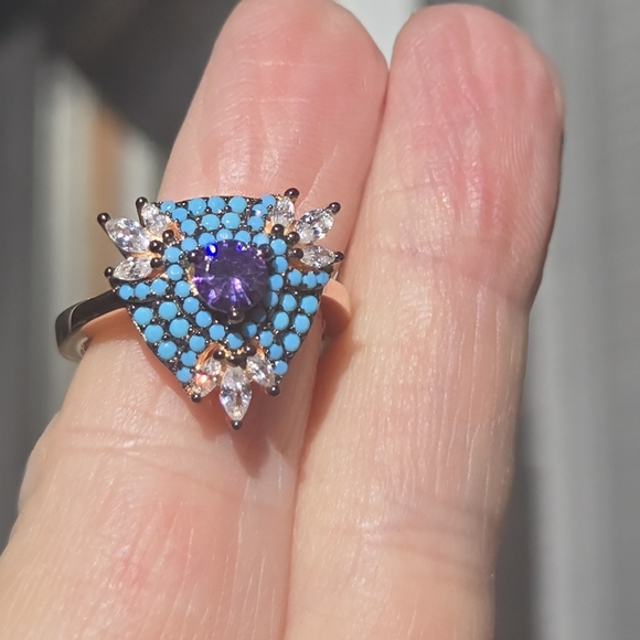 Amethyst Turquise & topaz Sterling & Rosegold Ring Sz8 - Picture 6 of 12